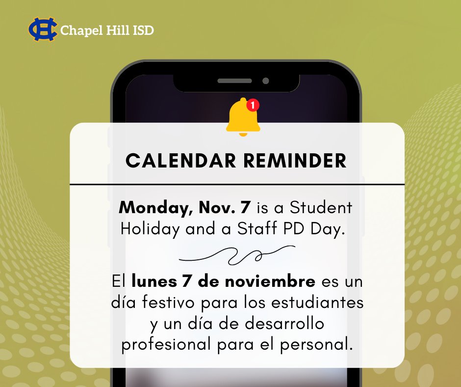 🔔REMINDER: Monday, Nov. 7 is a Student Holiday and a Staff Professional Development Day. Classes resume on Tuesday, Nov. 8. 