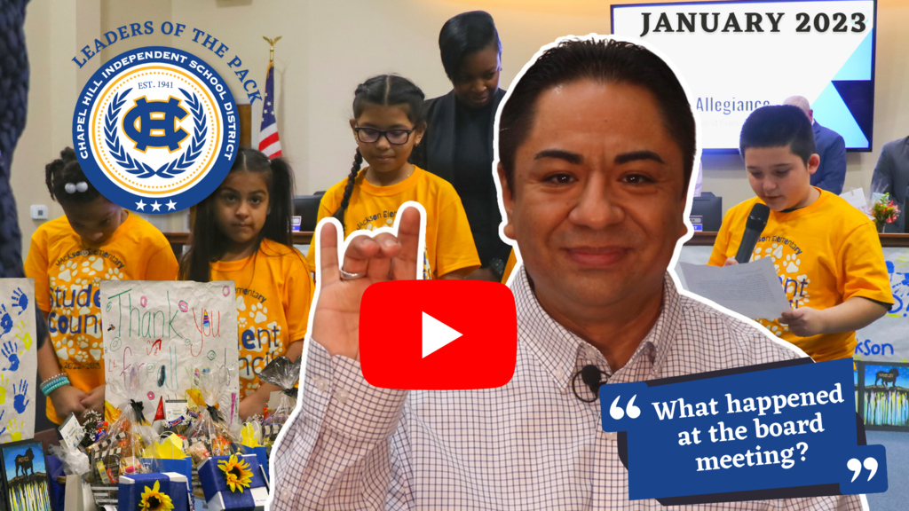 Did you miss January's School Board meeting?  Check out the "Leaders of the Pack" video and eNewsletter to learn about the items approved by the board.  Watch video: https://youtu.be/HBCcVzuYPuQ  Read eNewsletter: https://5il.co/1m0t8